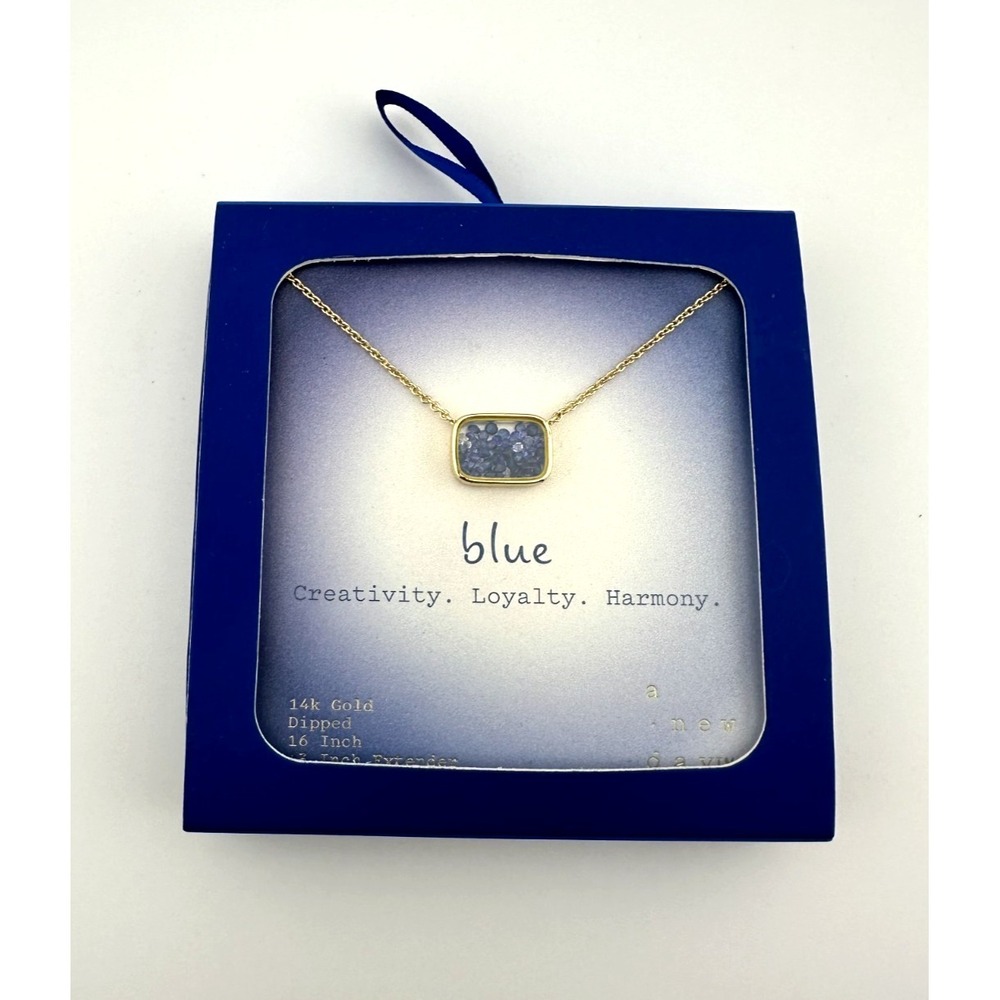 A New Day Blue Gem Necklace 14K Gold Dipped – 16 inch‎ Chain – New in Box